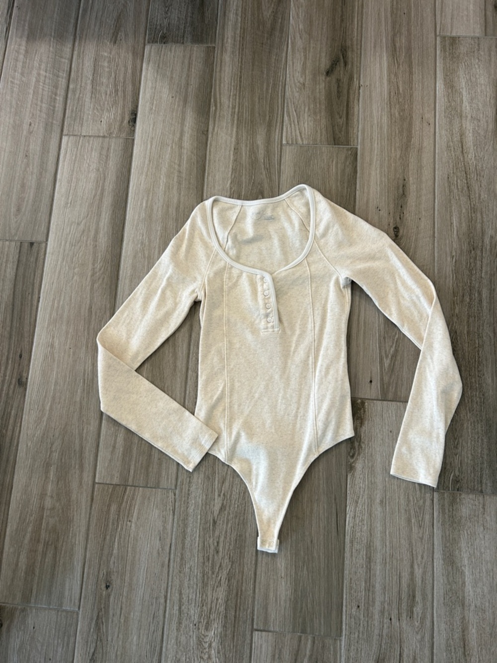 aerie Cream Scoop Neck Ribbed Bodysuit